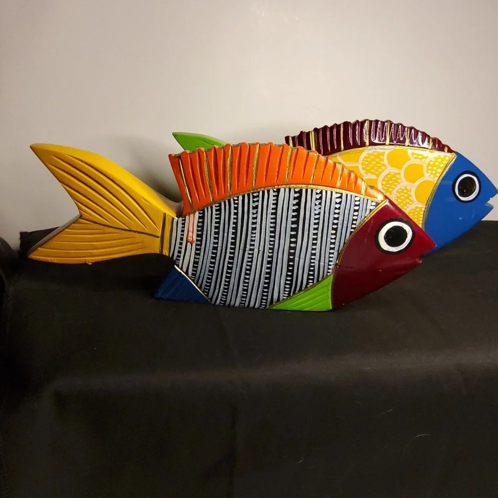 Vintage Mexican Folk Art Wooden Fish.